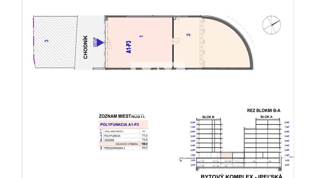 Obchodný priestor A1P3 - 150 m2  - IPEĽSKÁ