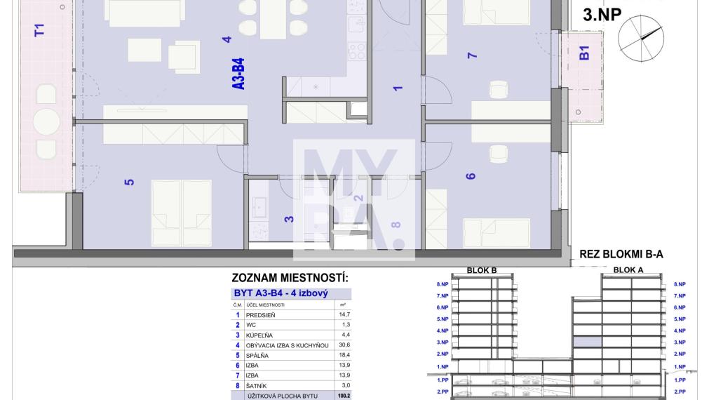 4 izbový byt, 111,90m2 -  BYTOVÝ DOM IPEĽSKÁ - NOVOSTAVBA