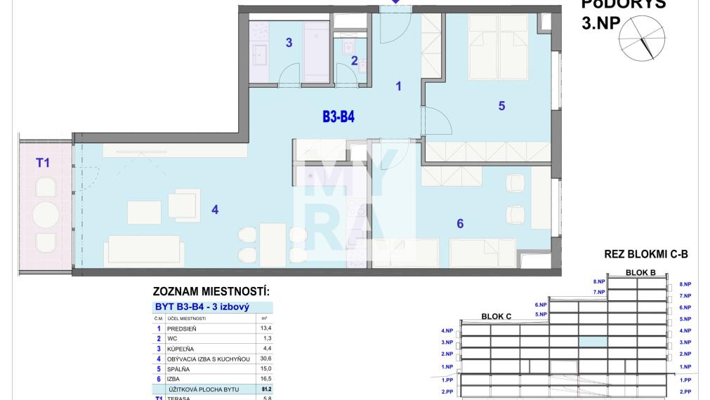 3 izbový byt, 87m2 -  BYTOVÝ DOM IPEĽSKÁ - NOVOSTAVBA