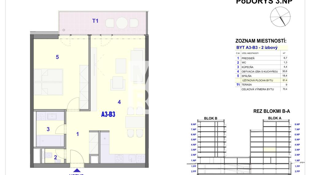 2 izbový byt, 70,40m2 -  BYTOVÝ DOM IPEĽSKÁ - NOVOSTAVBA