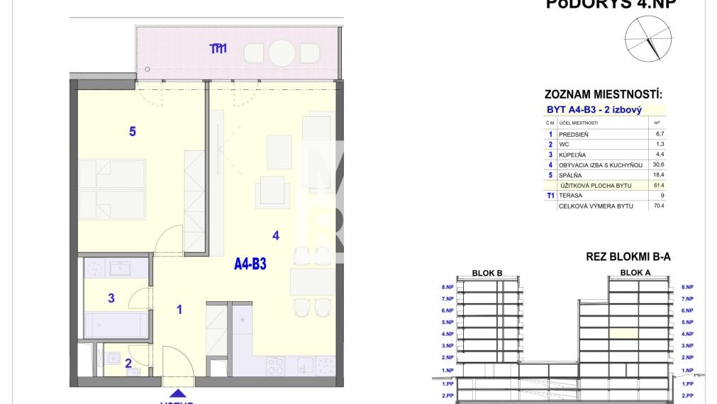 2 izbový byt, 70,40m2 -  BYTOVÝ DOM IPEĽSKÁ - NOVOSTAVBA