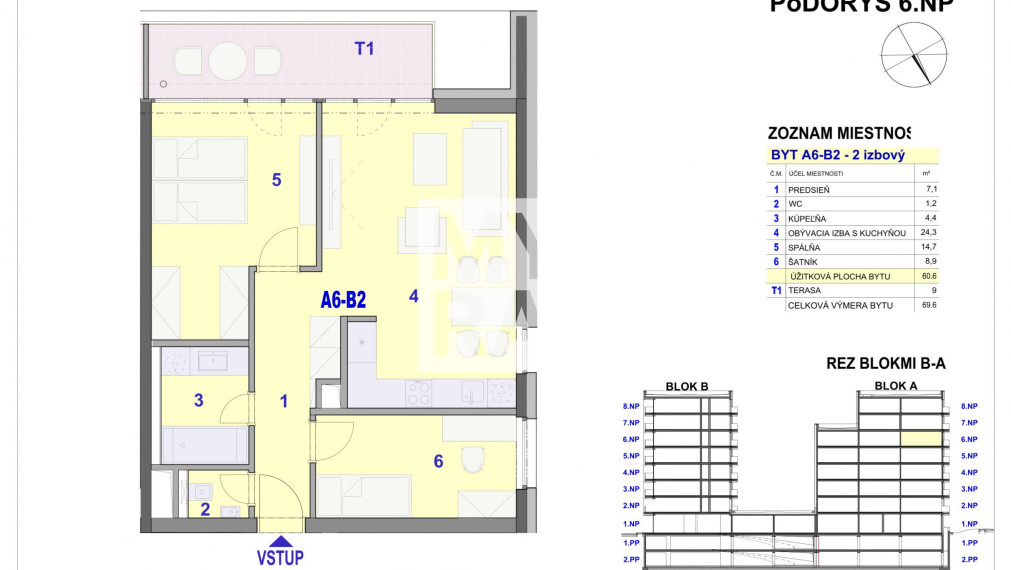 2 izbový byt, 69,60m2 -  BYTOVÝ DOM IPEĽSKÁ - NOVOSTAVBA