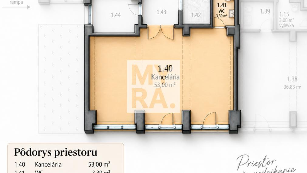 Kancelársky priestor 56 m²  – pri autobusovej stanici v Prešove